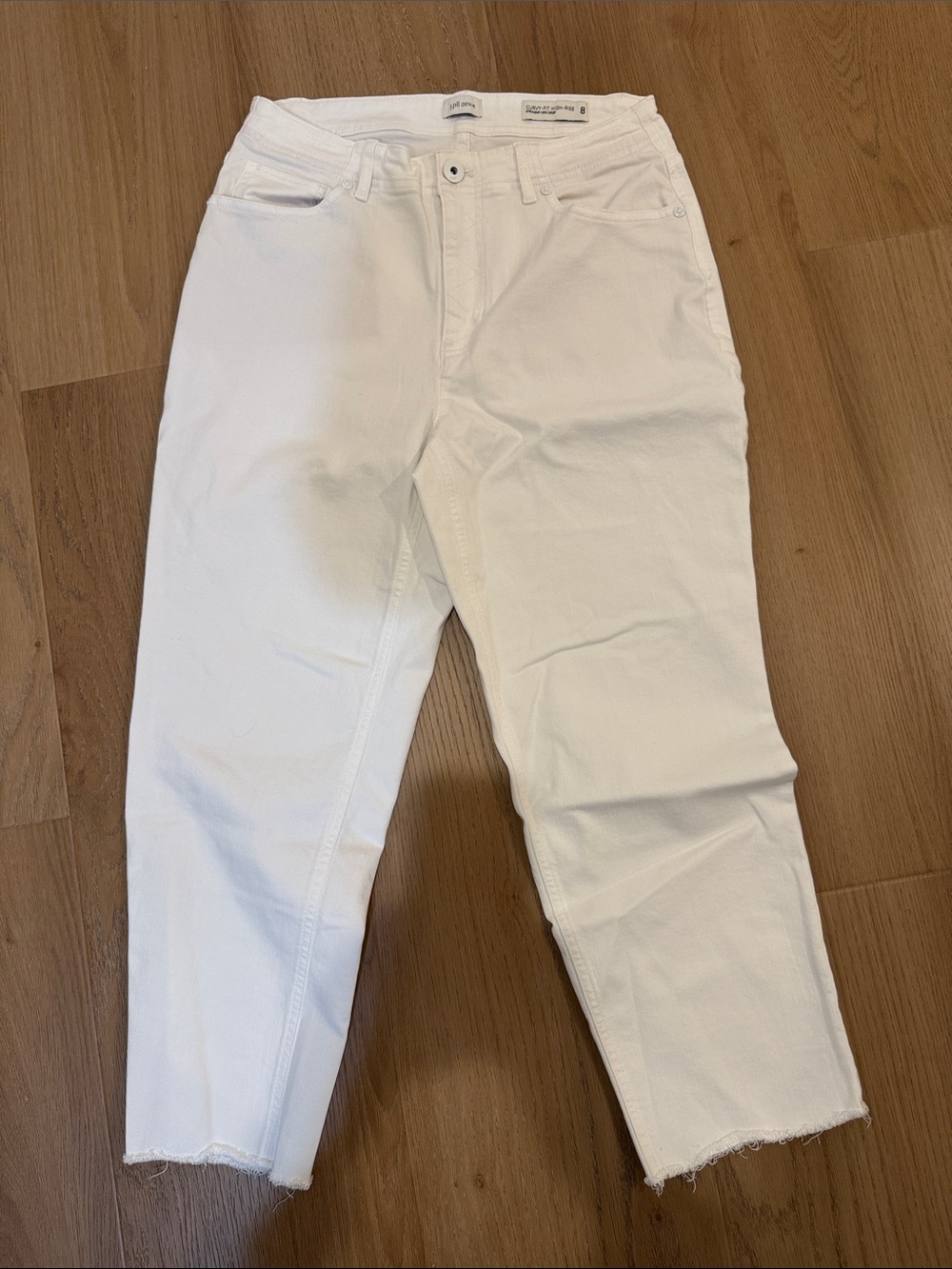 J. Jill White Women’s Curvy High Rise Straight Crop Jeans Fray Bottom
